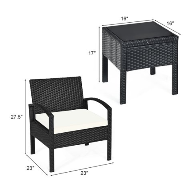 4 Pieces Patio Rattan, Loveseat and Table, In Box Unassembled, Grey Cushions *UNASSEMBLED/IN BOX* - HW63755