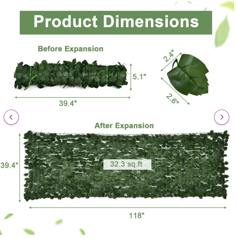 118x39in Artificial Iv y Privacy Fence Screen Artificial Hedge Fence Decor, reg $129.99