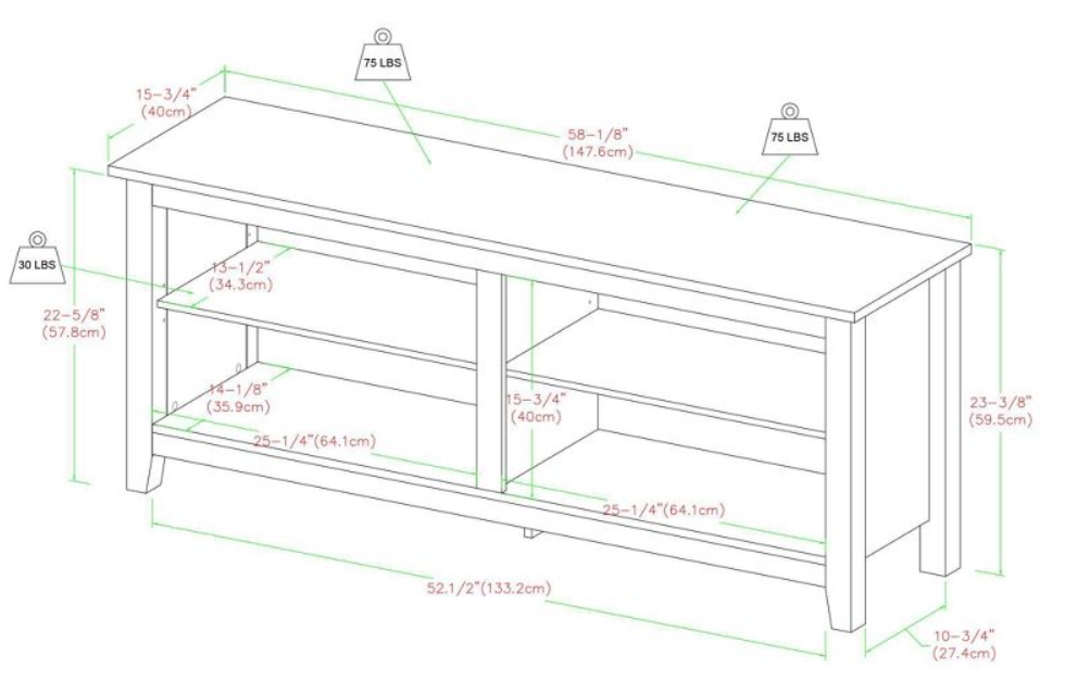 Modern Farmhouse 4 Cubby Wood Open Storage TV Stand for TVs up to 65, assembled