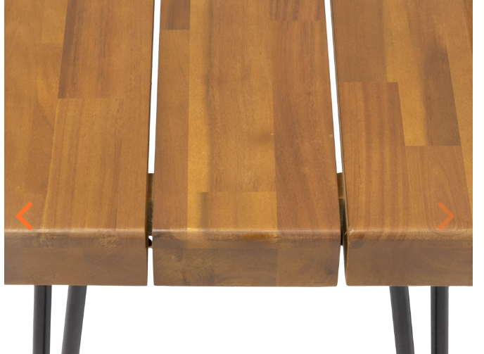 Solid wood bench, rustic metal legs, indoor / outdoor, acacia wood