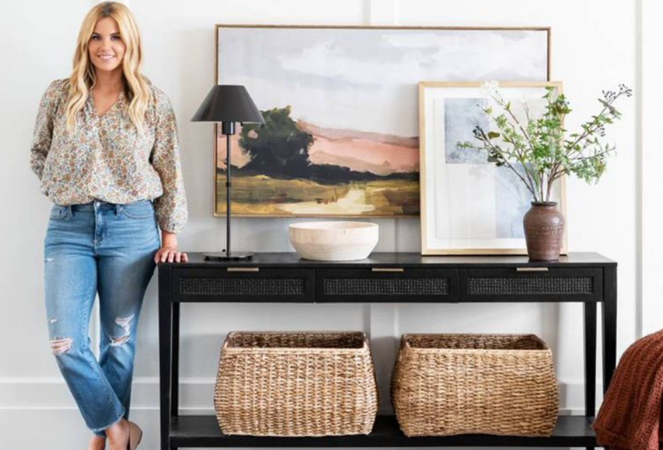 Woven Drawer Console Table Black assembled