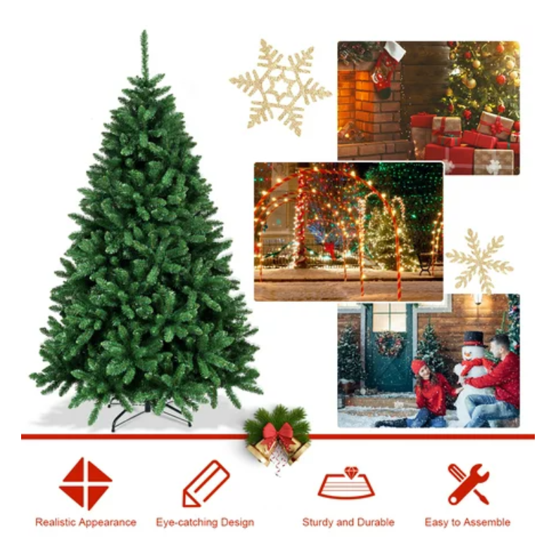 6ft, Unlit, Hinged Artificial Christmas Tree Unlit Douglas Full Fir Tree w/ 1355 Tips, cm22064
