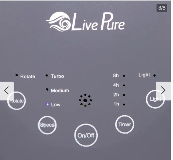 LivePure Bladeless Auto-Duster Fan, Oscillating Fan with Filter - Grey