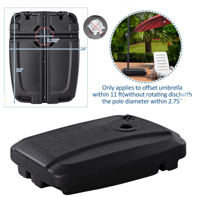 60L Plastic Weighted Fill Water or Sand, Patio Umbrella Base with wheels