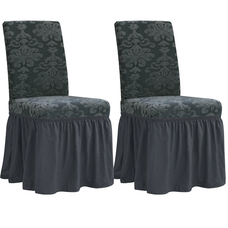 2 Pak, Stretch Jacquard Damask Ruffle Skirt Dining Chair Slipcover, Blue