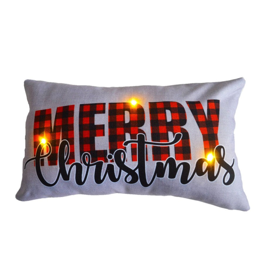 CUSHION LIGHTED 20″X12″ 3 LED+6/18 TIMER “MERRY CHRISTMAS”