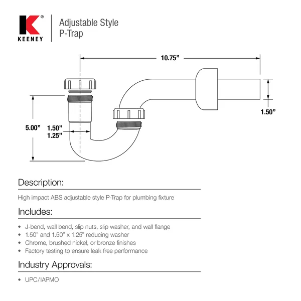 P-Trap Kit, Chrome, 1.5`` to 1.25``