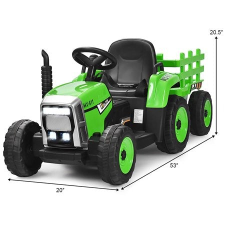 12v 7ah Kids Battery Powered Electric Tractor With Trailer *FULLY ASSEMBLED* - TY327774US-GN