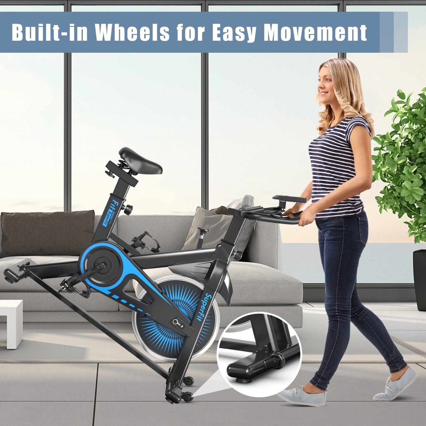 Indoor Silent Belt Drive Adjustable Resistance Cycling Stationary Bike, fully assembled