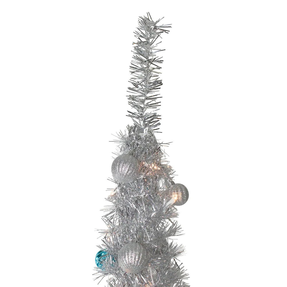 6' Pre-Lit Silver Tinsel Pop-Up Artificial Christmas Tree - Clear Lights