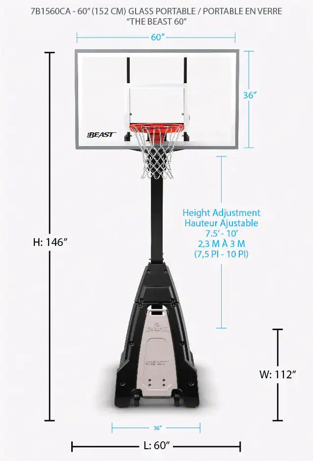 SPECIAL...Gymnasium Grade, Spalding 'The Beast' Portable Glass Basketball System *UNASSEMBLED*COMES IN 3 BOXES*