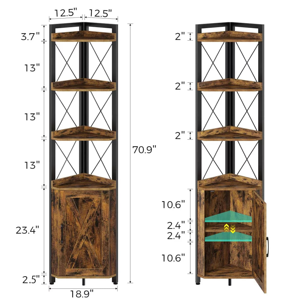 Rolanstar Corner Shelf 5-Tier with Cabinet