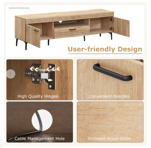 SPECIAL - TV Stand with 2 Cabinets and Storage Drawer for 65 Inches TVs (1 Box, Unassembled)