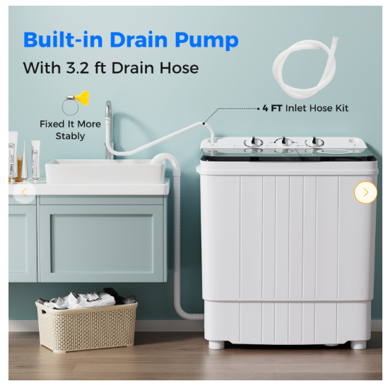 17.6lbs Compact Portable Washer Twin Tub Combo with Pump Drain