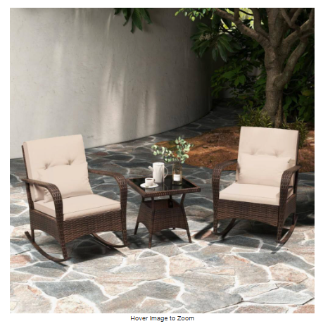 3 Pieces Outdoor Rocking Set with Tempered Glass Coffee Table for Backyard Poolside (Fully Assembled) (Copy)