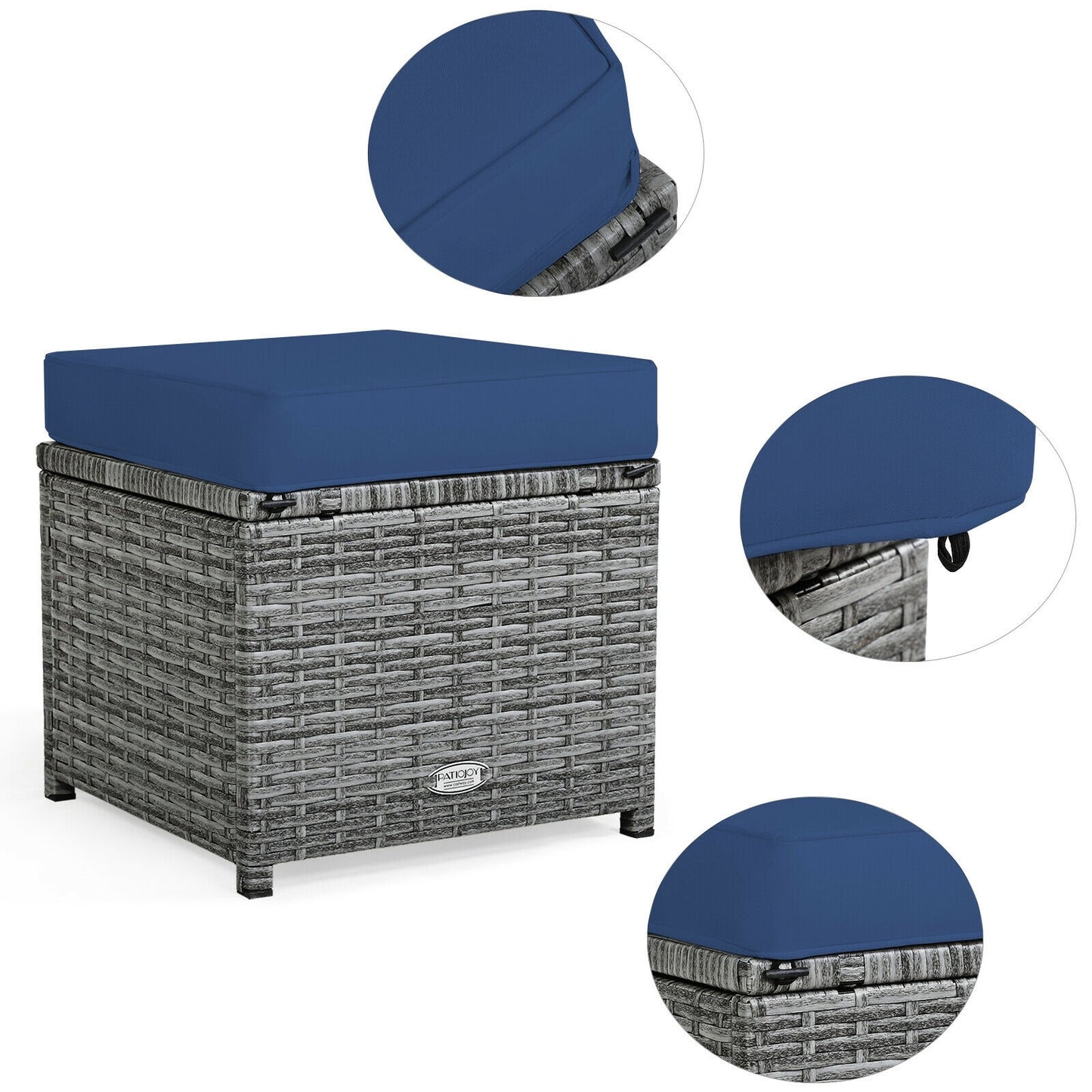NO TAX SPECIAL, 7 Pieces Patio Rattan Dining Furniture Sectional Sofa Set with Wicker Ottoman-Navy (Copy)