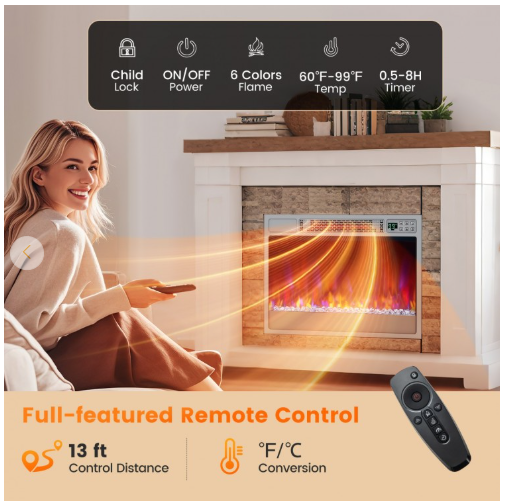 23 Inch 1500W Recessed Electric Fireplace Insert with Remote Control - Silver