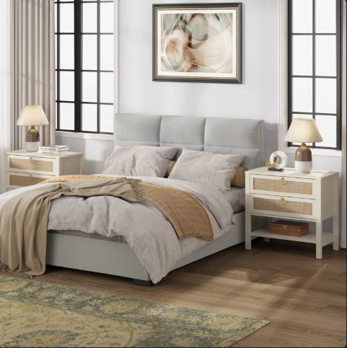 SET of 2 - Pomodoro Rattan Nightstand With 2-Drawer And 1 Open Shelf (Fully Assembled)