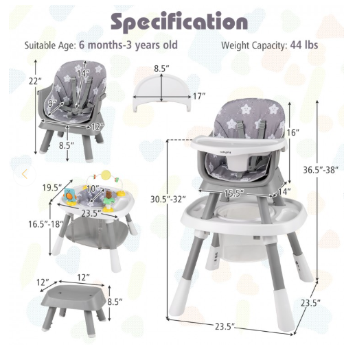 16-in-1 Convertible Baby High Chair for Babies and Toddlers