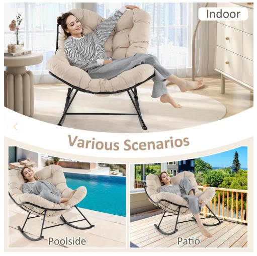 Oversized Egg Papasan Chair with Padded Cushion - Beige (Assembled)