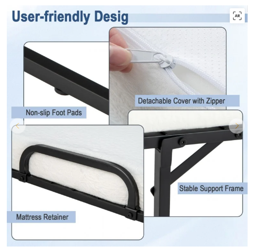 Twin Size Metal Folding Bed with Memory Foam Mattress, (1 Box, Unassembled