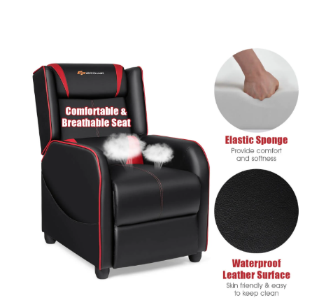 Home Massage Gaming Recliner Chair- Red, FULLY ASSEMBLED