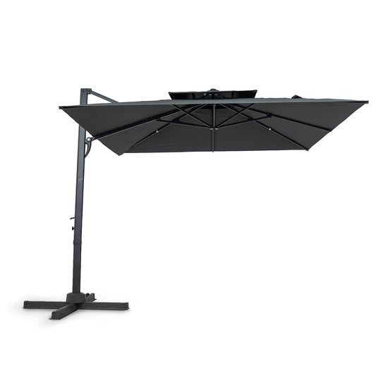 10 FT Patio Cantilever Umbrella with 360° Rotation and 8 Sturdy Ribs for Backyard-Gray