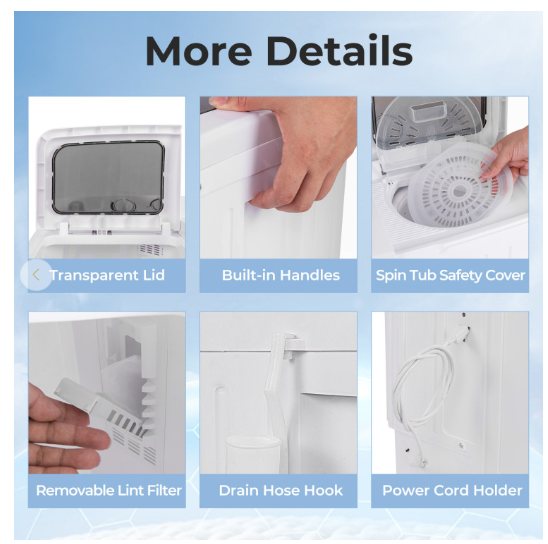 20 lbs Portable Washing Machine with Built-in Gravity Drain - Blue/White