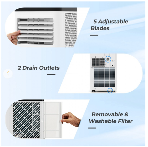 8000 BTU(Ashrae) 3-in-1 Portable Air Conditioner with Remote Control (1 Box)