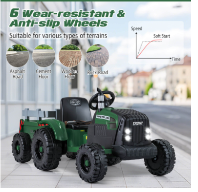 24V Ride On Tractor for Kids with Detachable Trailer-Dark Green (Customer Return)
