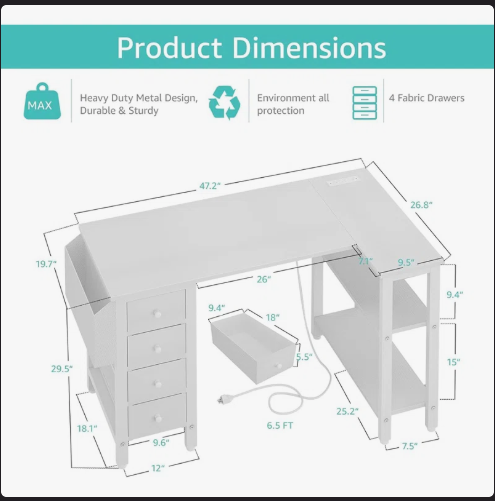 L-Shaped Computer Desk with Drawers & Storage Shelves - Scratch and Dent -(Fully Assembled)