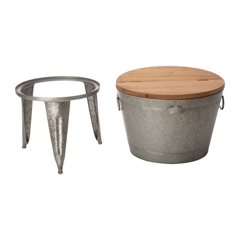 Galvanized beverage tub with metal stand  wood top