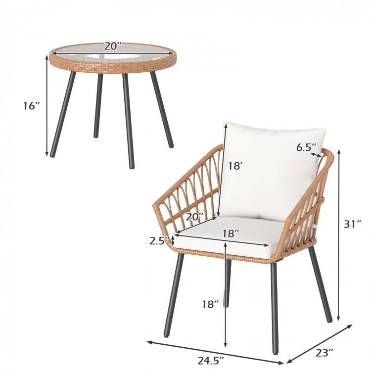 3 Piece Patio Bistro Set with Heavy Duty Metal Frame, fully assembled