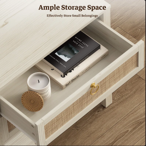 SET of 2 - Pomodoro Rattan Nightstand With 2-Drawer And 1 Open Shelf (Fully Assembled)