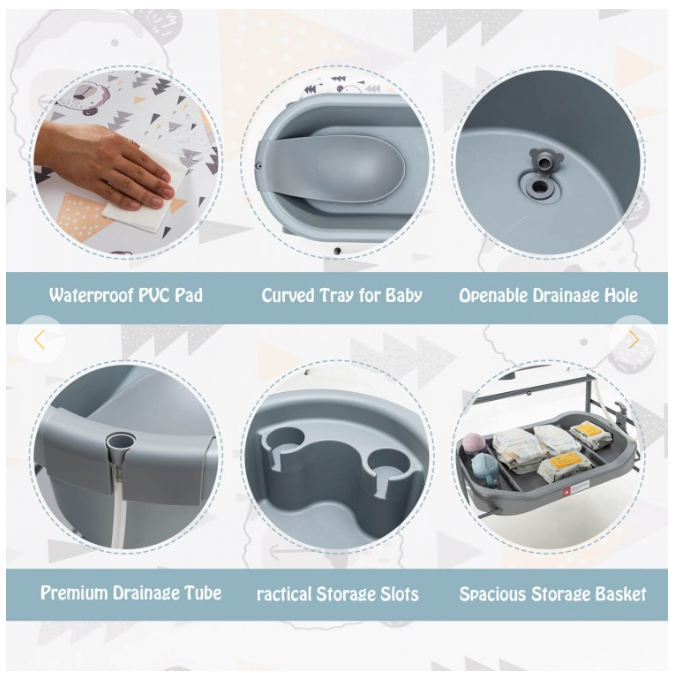 Folding Baby Changing Table with Bathtub and 4 Universal Wheels