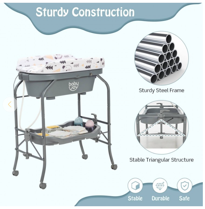 Folding Baby Changing Table with Bathtub and 4 Universal Wheels