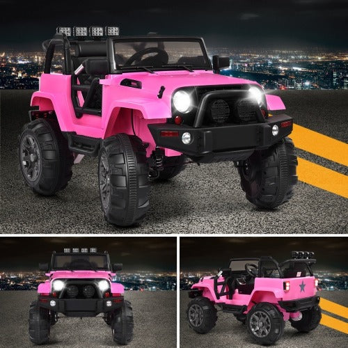 12V Kids Remote Control Riding Truck Car with LED Lights-Pink, assembled