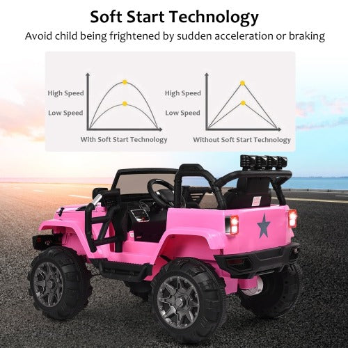 12V Kids Remote Control Riding Truck Car with LED Lights-Pink, assembled