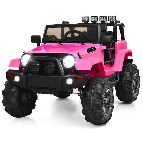 12V Kids Remote Control Riding Truck Car with LED Lights-Pink, assembled