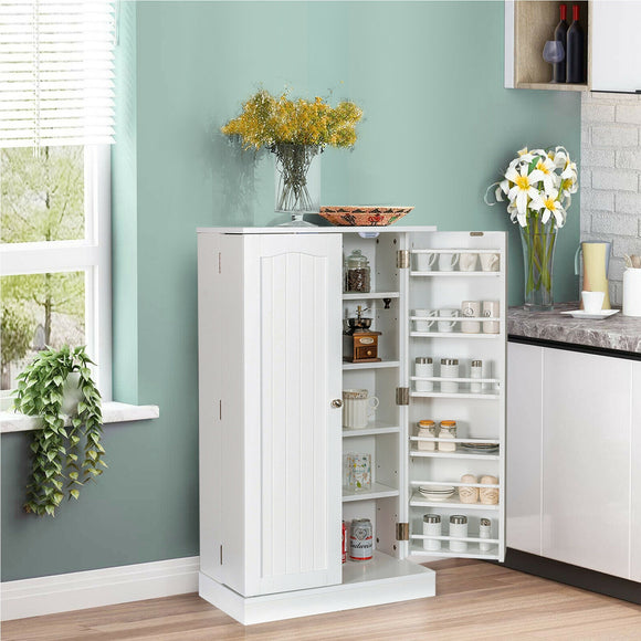 2-Door Kitchen Storage Cabinet Pantry Cabinet with 6 Adjustable Shelves-White