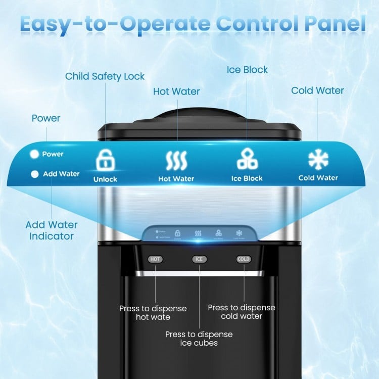 3-in-1 Water Cooler Dispenser with Built-in Ice Maker and 3 Temperature Settings