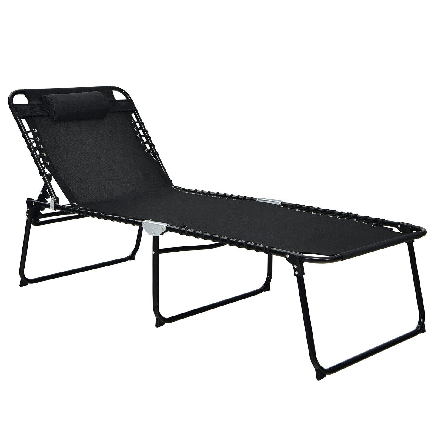 NO TAX - SPECIAL - 4 Position Folding Lounge Chaise with Adjustable Backrest and Footrest-Black