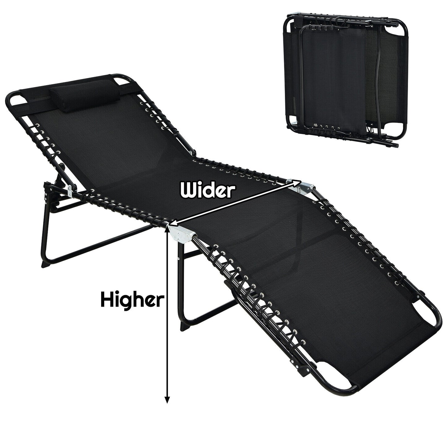 NO TAX - SPECIAL - 4 Position Folding Lounge Chaise with Adjustable Backrest and Footrest-Black