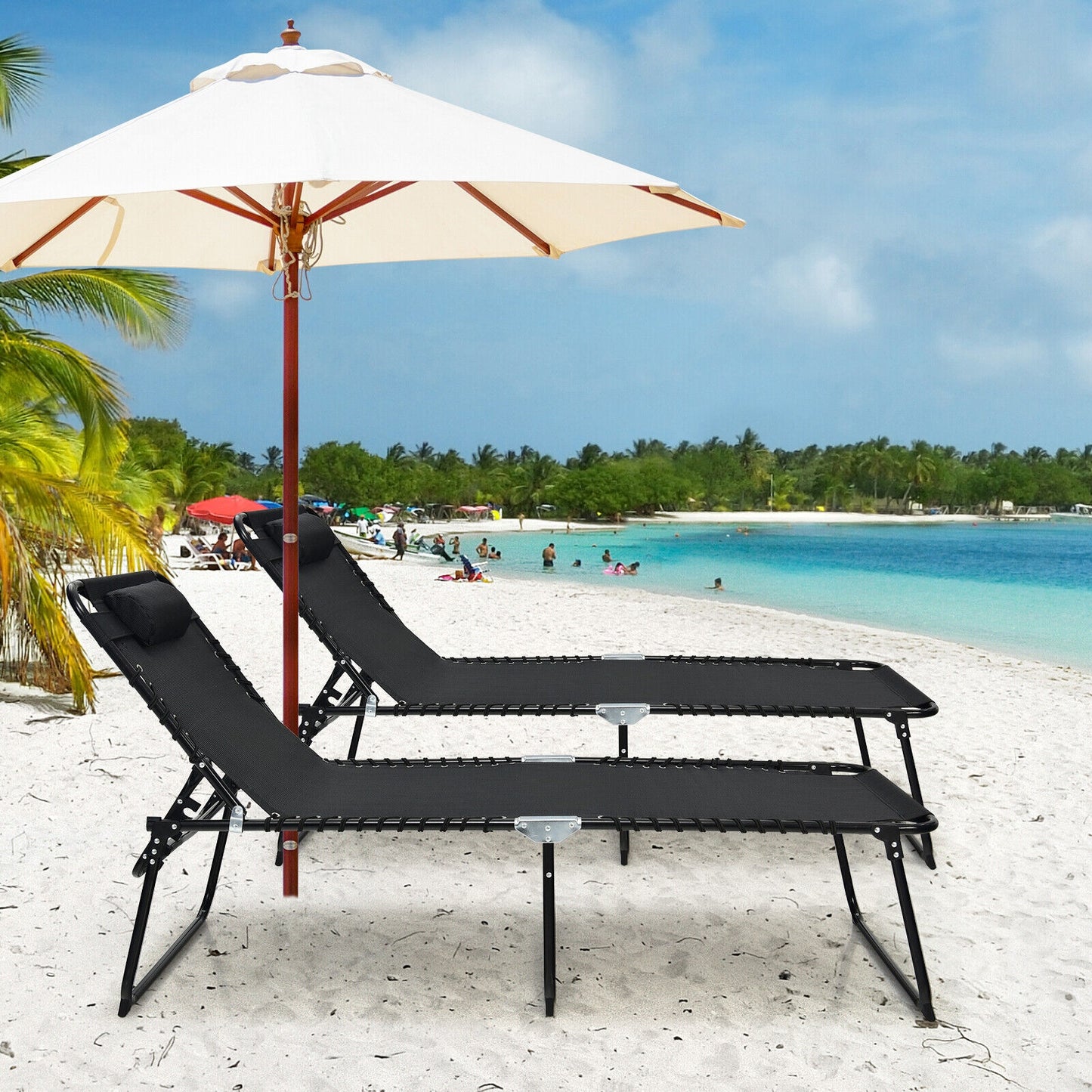 NO TAX - SPECIAL - 4 Position Folding Lounge Chaise with Adjustable Backrest and Footrest-Black