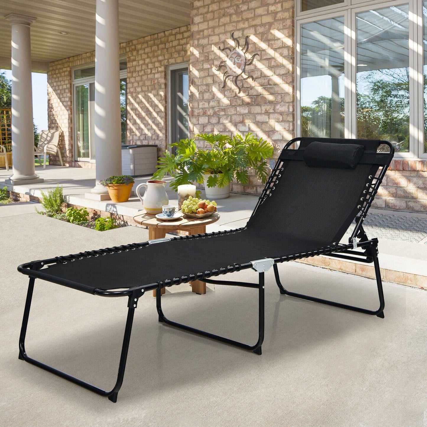 NO TAX - SPECIAL - 4 Position Folding Lounge Chaise with Adjustable Backrest and Footrest-Black