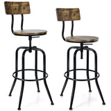 Set of 2 - Adjustable Swivel Counter-Height Stool with Arc-Shaped Backrest-Rustic Brown