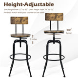 Set of 2 - Adjustable Swivel Counter-Height Stool with Arc-Shaped Backrest-Rustic Brown