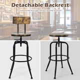 Set of 2 - Adjustable Swivel Counter-Height Stool with Arc-Shaped Backrest-Rustic Brown