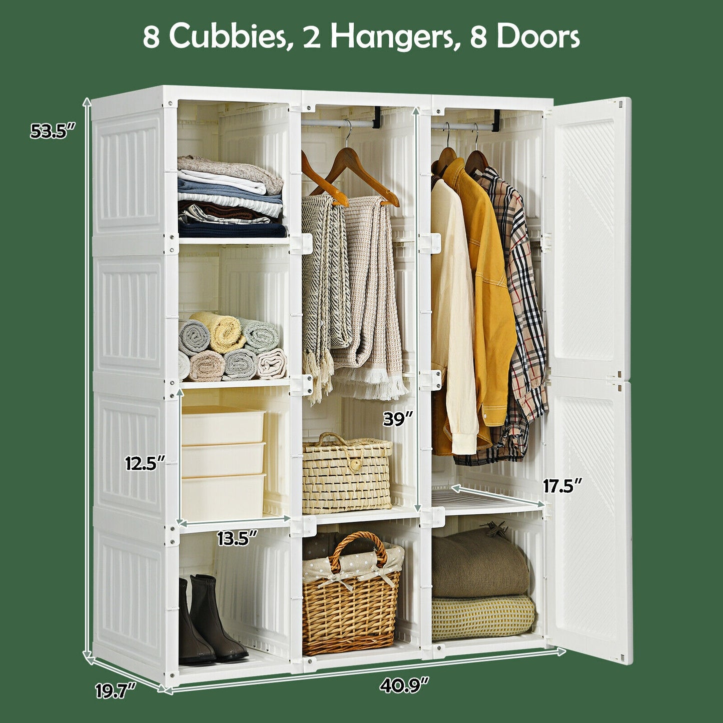 Foldable Closet Clothes Organizer with 8 Cubby Storage - 1 Box, Unassembled