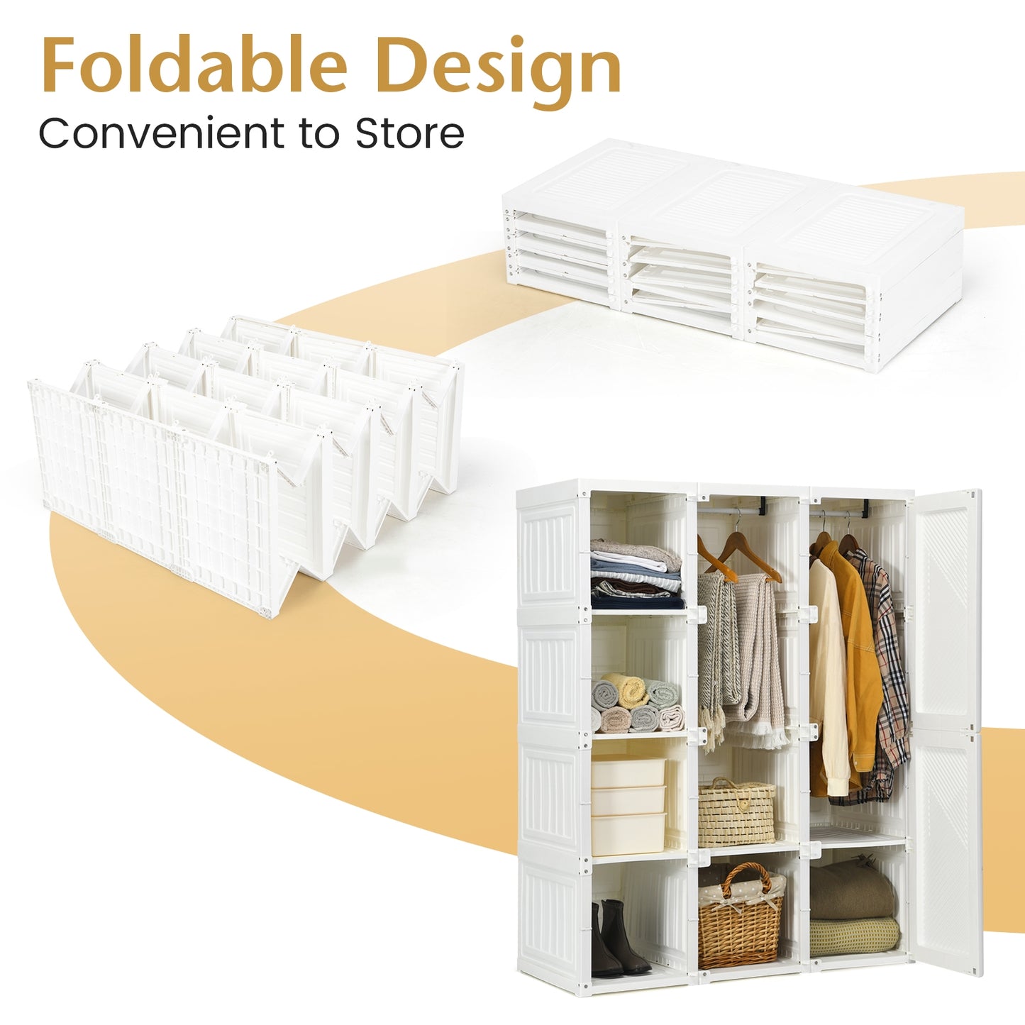 Foldable Closet Clothes Organizer with 8 Cubby Storage - 1 Box, Unassembled